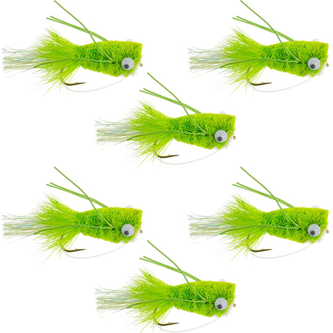 Flashtail Bass Popper 6 Flies Hook Size 6 - Chartreuse Bass Fly Fishing Bug Wide Gape Bass Hooks With Weed Guard