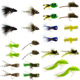 Bass Bug Collection - Set of 24 Bass Fly Fishing Flies - Surface Poppers Frog, Rat, Mouse and Divers  - Hook Sizes 2,4, 6 and 8