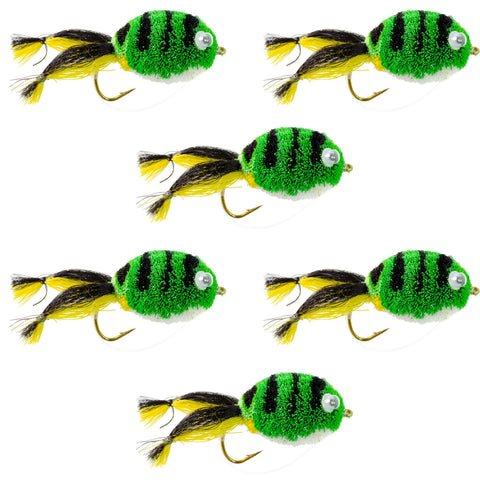 Messingers Frog Bass Fly Fishing Bug 6 Flies Hook Size 4 Wide Gape Bass Hooks With Weed Guard