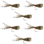 Natural Deer Hair and Grizzly Bass Popper 6 Flies Hook Size 8 Bass Fly Fishing Bug Wide Gape Bass Hooks With Weed Guard