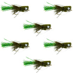 Flashtail Bass Popper 6 Flies Size 8 - Olive Bass Fly Fishing Bug Wide Gape Bass Hooks With Weed Guard