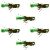 Flashtail Bass Popper 6 Flies Size 8 - Olive Bass Fly Fishing Bug Wide Gape Bass Hooks With Weed Guard