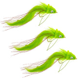 3 Pack Chartreuse Rabbit Strip Deer Hair Diver Size 4 -  Bass Fly Fishing Bug Wide Gape Bass Hooks With Weed Guard