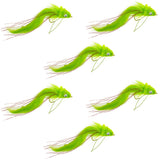 Chartreuse Rabbit Strip Deer Hair Diver 6 Flies Size 4 -  Bass Fly Fishing Bug Wide Gape Bass Hooks With Weed Guard