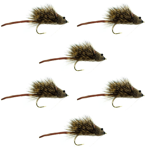 Deer Hair Scruffy Rat 6 Flies Hook  Size 2 - Bass Fly Fishing Bug Wide Gape Bass Hooks With Weed Guard