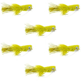 Flashtail Bass Popper  6 Flies Size 8 - Yellow Bass Fly Fishing Bug Wide Gape Bass Hooks With Weed Guard