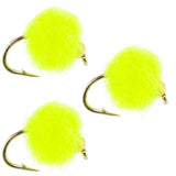 3 Pack Bead Head Hot Chartreuse Egg Fly Fishing Flies - Hook Size 16