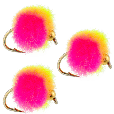 3 Pack Bead Head Clown Egg Fly Fishing Flies - Hook Size 16