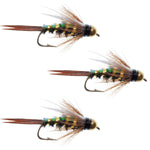 3 Pack Flash Back Tungsten Bead Head Prince Nymph Fly Fishing Flies - Hook Size 14