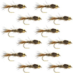 Barbless Bead Head Gold Ribbed Hare's Ear Nymph 1 Dozen Flies Hook Size 16