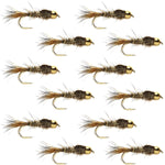 Barbless Bead Head Gold Ribbed Hare's Ear Nymph 1 Dozen Flies Hook Size 14