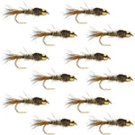 Barbless Bead Head Gold Ribbed Hare's Ear Nymph 1 Dozen Flies Hook Size 10