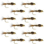 Bead Head Gold Ribbed Hares Ear Nymph 1 Dozen Flies - Size 10