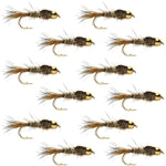 Tungsten Bead Head Gold Ribbed Hares Ear Nymph 1 Dozen Flies - Size 18