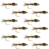 Tungsten Bead Head Gold Ribbed Hares Ear Nymph 1 Dozen Flies - Size 18