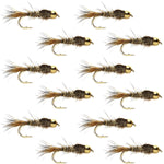 Bead Head Gold Ribbed Hares Ear Nymph 1 Dozen Flies - Size 12