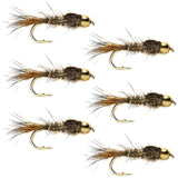 Bead Head Nymph Fly Fishing Flies - Gold Ribbed Hare's Ear Trout Fly - Nymph Wet Fly - 6 Flies Hook Size 12