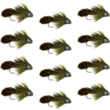 Big Eye Olive Sculpin Streamer Flies - 1 Dozen Bass and Trout Fly Fishing Flies - Hook Size 2
