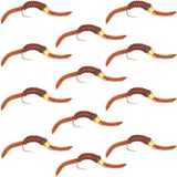 San Juan Bead Head Power Worm Brown V-Rib - 1 Dozen Hook Size 14