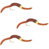 3 Pack San Juan Bead Head Power Worm Brown V-Rib - Hook Size 14