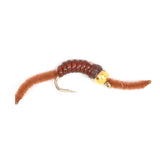 San Juan Bead Head Power Worm Brown V-Rib - 6 Flies Hook Size 10