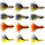 Bead Head Crystal Woolly Bugger Streamer Flies - Set of 12 Bass and Trout Flies - Hook Size 4