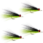 Clousers Deep Minnow Chartreuse Black - Streamer Fly Fishing Flies - 4 Saltwater and Bass Flies - Hook Size 1/0