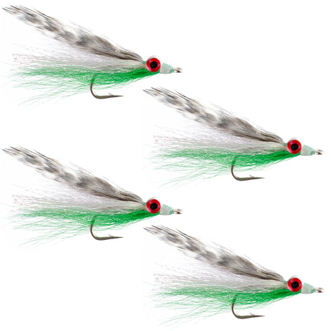 Clousers Clouceiver Deep Minnow Grizzly Green - Streamer Fly Fishing Flies - 4 Saltwater and Bass Flies - Hook Size 1/0