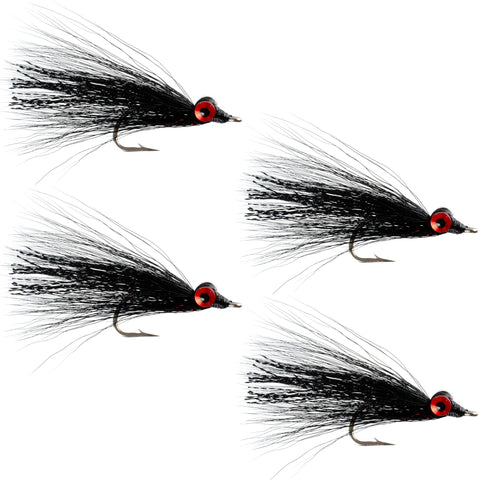 Clousers Deep Minnow Black - Streamer Fly Fishing Flies - 4 Saltwater and Bass Flies - Hook Size 1/0