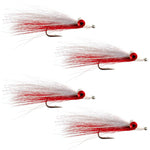 Clousers Deep Minnow Red White - Streamer Fly Fishing Flies - 4 Saltwater and Bass Flies - Hook Size 1/0