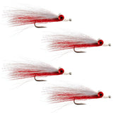 Clousers Deep Minnow Red White - Streamer Fly Fishing Flies - 4 Saltwater and Bass Flies - Hook Size 1/0