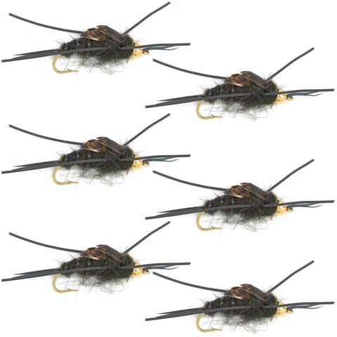 Tungsten Bead Kaufmann's Black Stone Fly with Rubber Legs - Stonefly Wet Fly - 6 Flies Hook Size 10