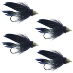 Cone Head Black Muddler Minnow Fly Fishing Flies - Classic Streamers - Set of 4 Flies Hook Size 10