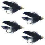 Cone Head Black Muddler Minnow Fly Fishing Flies - Classic Streamers - Set of 4 Flies Hook Size 8