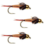 3 Pack Bead Head Copper John Nymph Fly Fishing Flies -  Hook Size 14