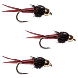 3 Pack Barbless Bead Head Red Copper John Nymph Fly Fishing Flies -  Hook Size 14