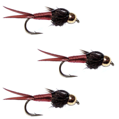 3 Pack Bead Head Red Copper John Nymph Fly Fishing Flies -  Hook Size 14