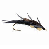 Double Bead Black Stone Fly with Black Biot Legs - Stonefly Wet Fly - 6 Flies Hook Size 6