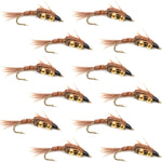 Double Bead Pheasant Tail Nymph Fly Fishing Flies -  1 Dozen Flies Hook Size 12