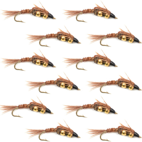 Double Bead Pheasant Tail Nymph Fly Fishing Flies -  1 Dozen Flies Hook Size 8