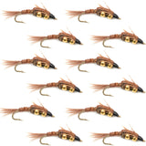 Double Bead Pheasant Tail Nymph Fly Fishing Flies -  1 Dozen Flies Hook Size 14