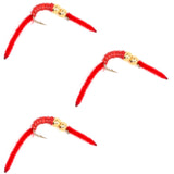 3 Pack San Juan Double Bead Power Worm  Red V-Rib - Hook Size 12