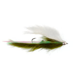 Dolly Llama Stinger Streamer Flies - 3 Olive and White Steelhead Trout Alaska Fly Fishing Flies - Hook Size 4