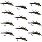 Double Bead Black Stone Fly with Black Biot Legs - Stonefly Wet Fly - 1 Dozen Flies Hook Size 10