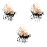 3 Pack Black Elk Hair Caddis Classic Trout Dry Flies Size 18