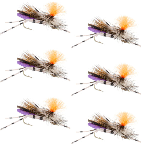 Feth Hopper Purple - Foam Grasshopper Fly Pattern - 6 Flies Flies Hook Size 10