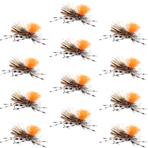 Feth Hopper Tan - Foam Grasshopper Fly Pattern - 1 Dozen Flies Hook Size 10