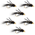 Tungsten Bead Head Rubber Legs Black Gold-Ribbed Hare's Ear Trout Fly Nymph - 6 Flies Hook Size 16