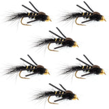 Tungsten Bead Head Rubber Legs Black Gold-Ribbed Hare's Ear Trout Fly Nymph - 6 Flies Hook Size 14