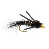 Tungsten Bead Head Rubber Legs Black Gold-Ribbed Hare's Ear Trout Fly Nymph - 6 Flies Hook Size 16